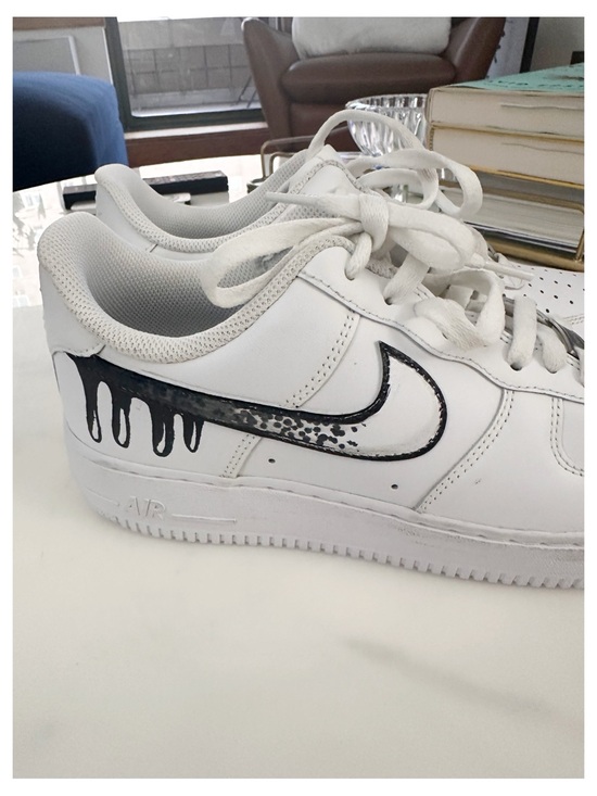 Custom Nike Air Force 1 Low White Black Drip Swoosh Sneakers Men’s size 9 main image 11